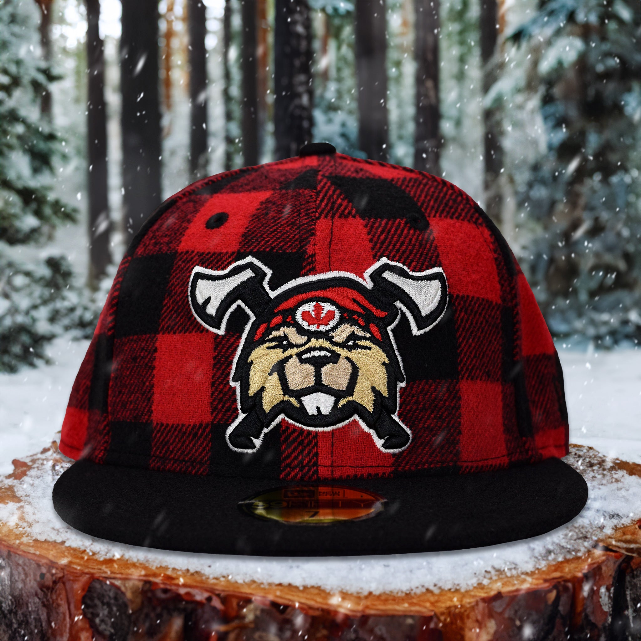 Beaverjax Double Axes - Red Buffalo Plaid & Black New Era 59Fifty - Front