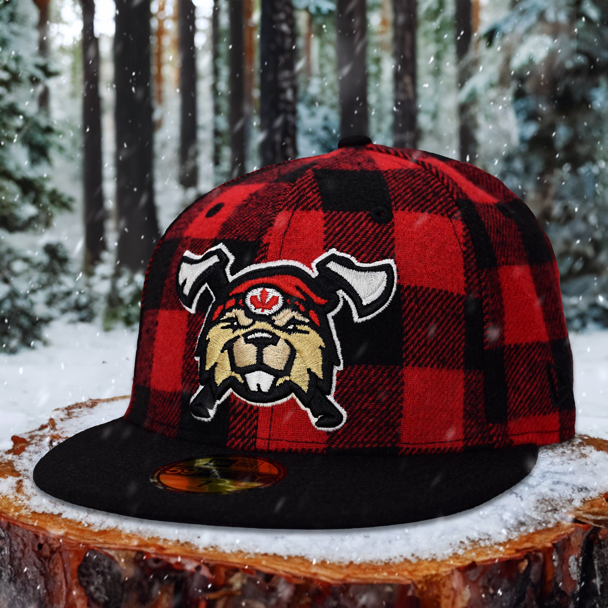 Beaverjax Double Axes - Red Buffalo Plaid & Black New Era 59Fifty - Side