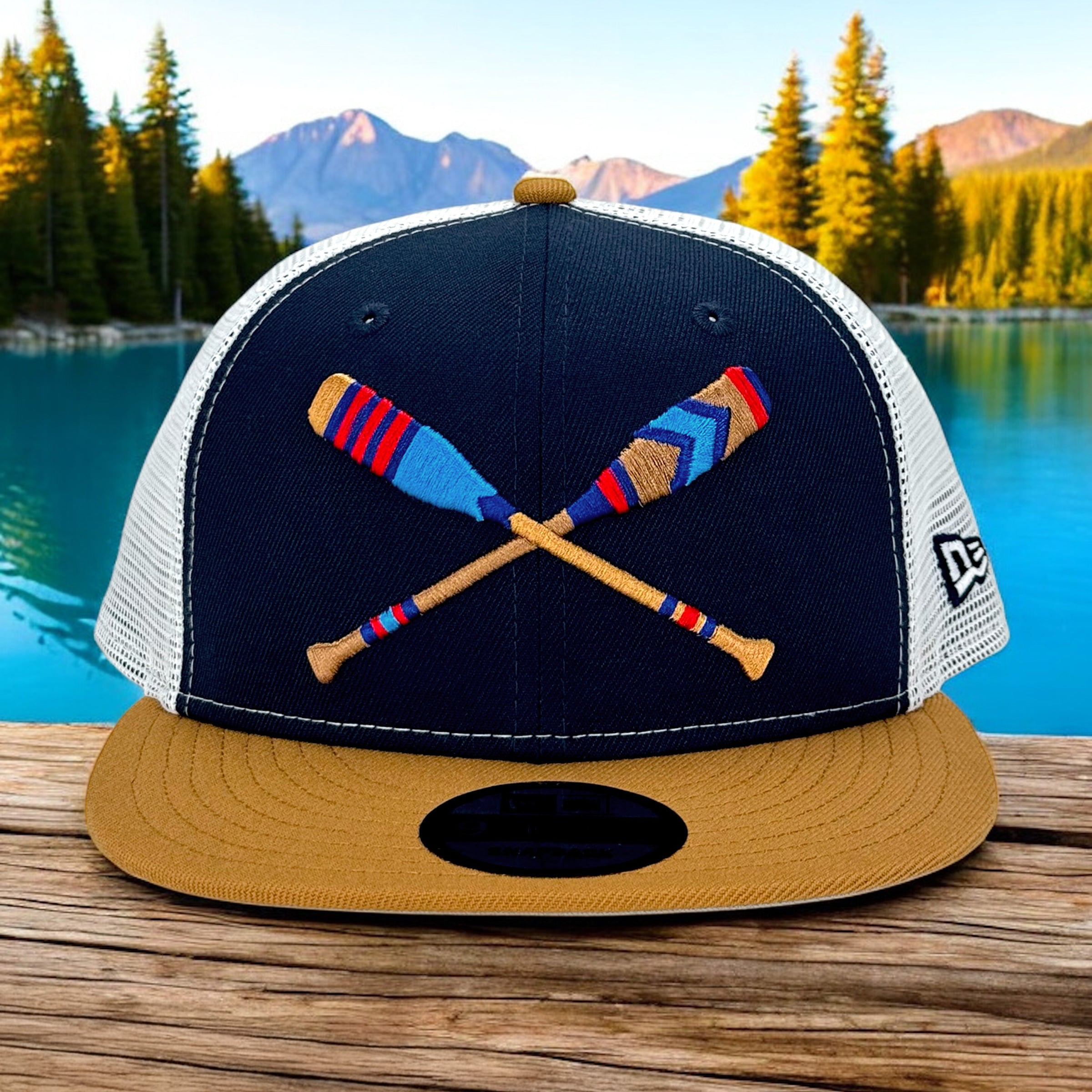 Lake Paddles - Lakeside Blue & Light Bronze New Era 9Fifty Mesh Snapback - Front