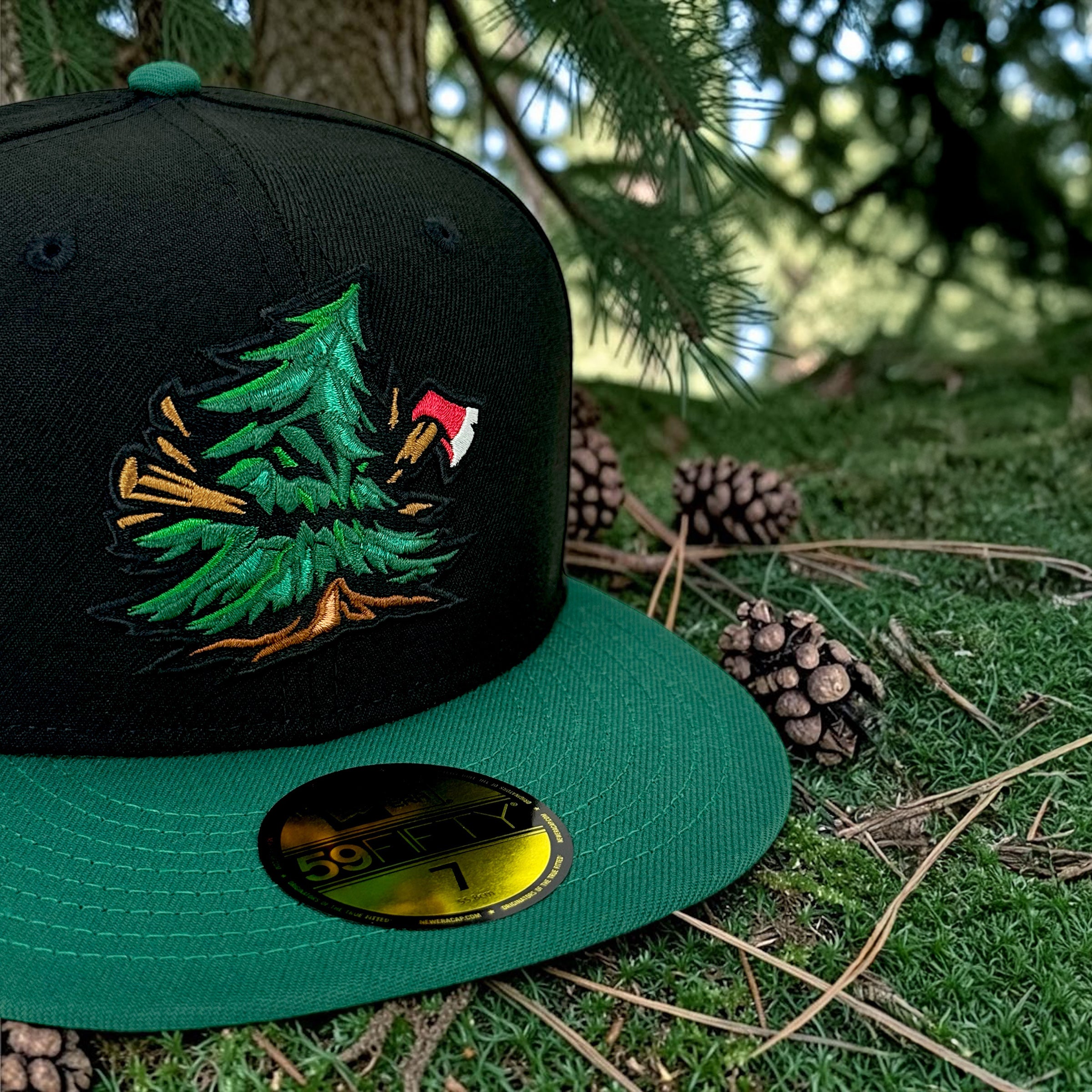 Noble Pines - Black & Emerald Green New Era 59Fifty - Close Up