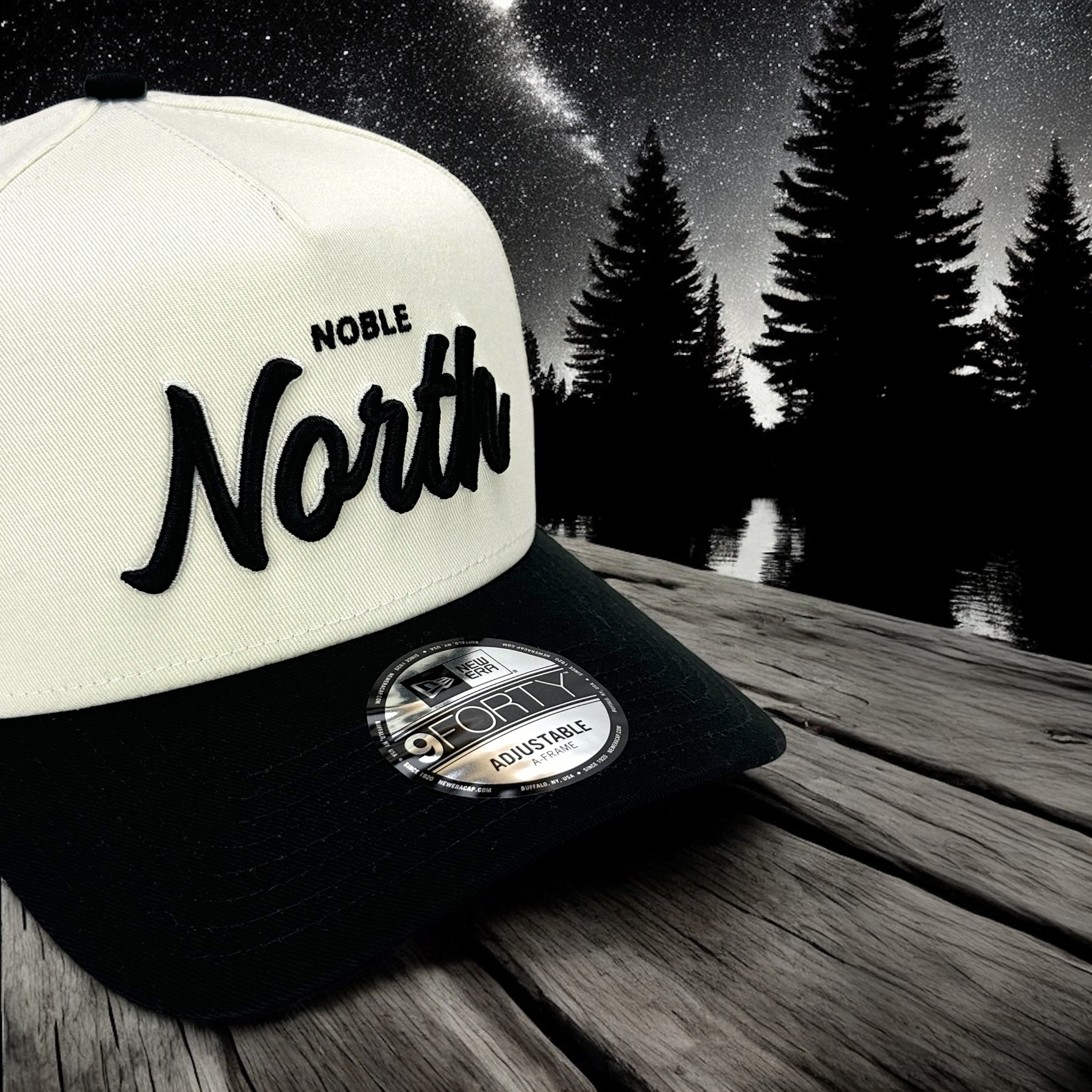 North Script - Chrome & Black New Era 9Forty A-Frame Snapback - Close Up