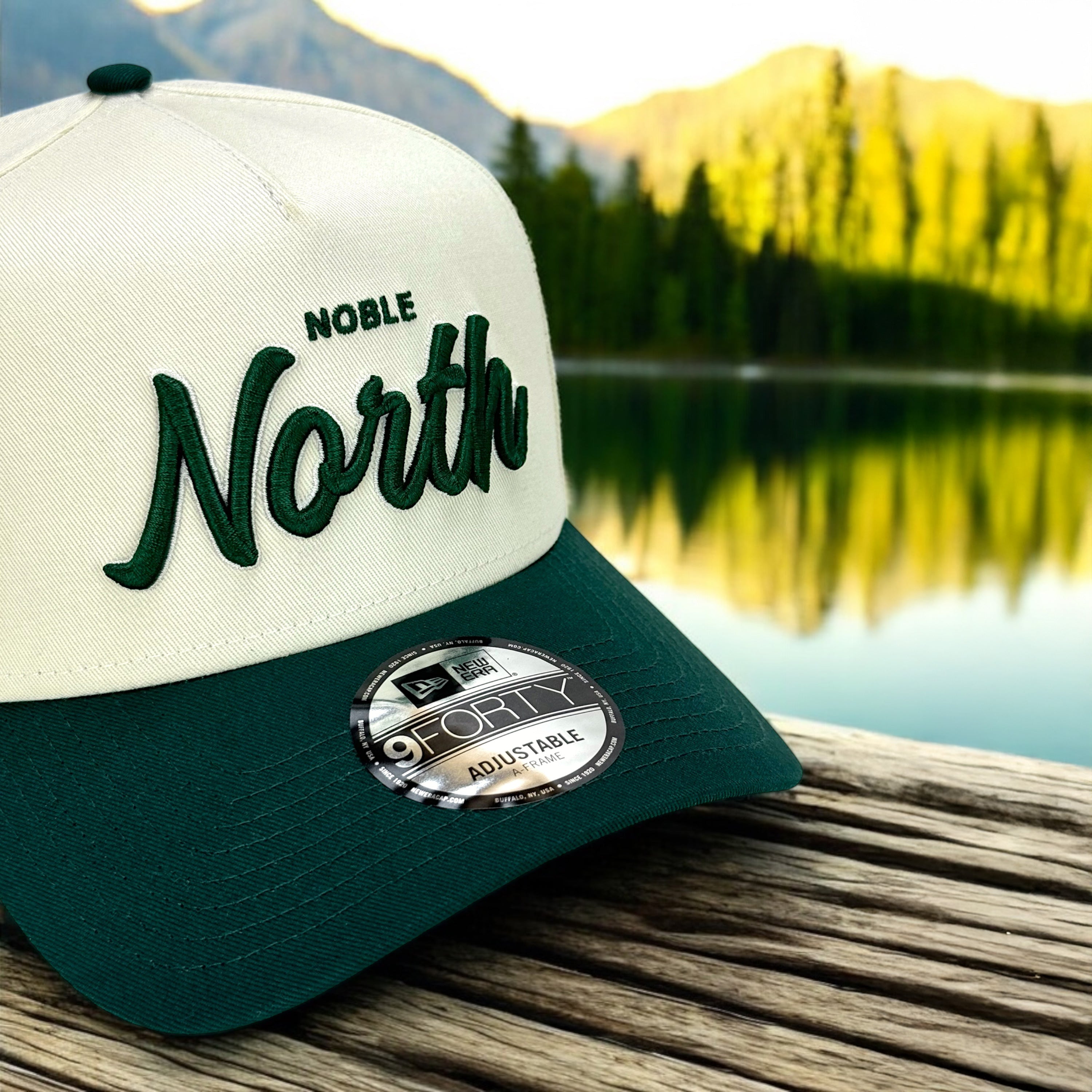 North Script - Chrome & Dark Green New Era 9Forty A-Frame Snapback - Close Up