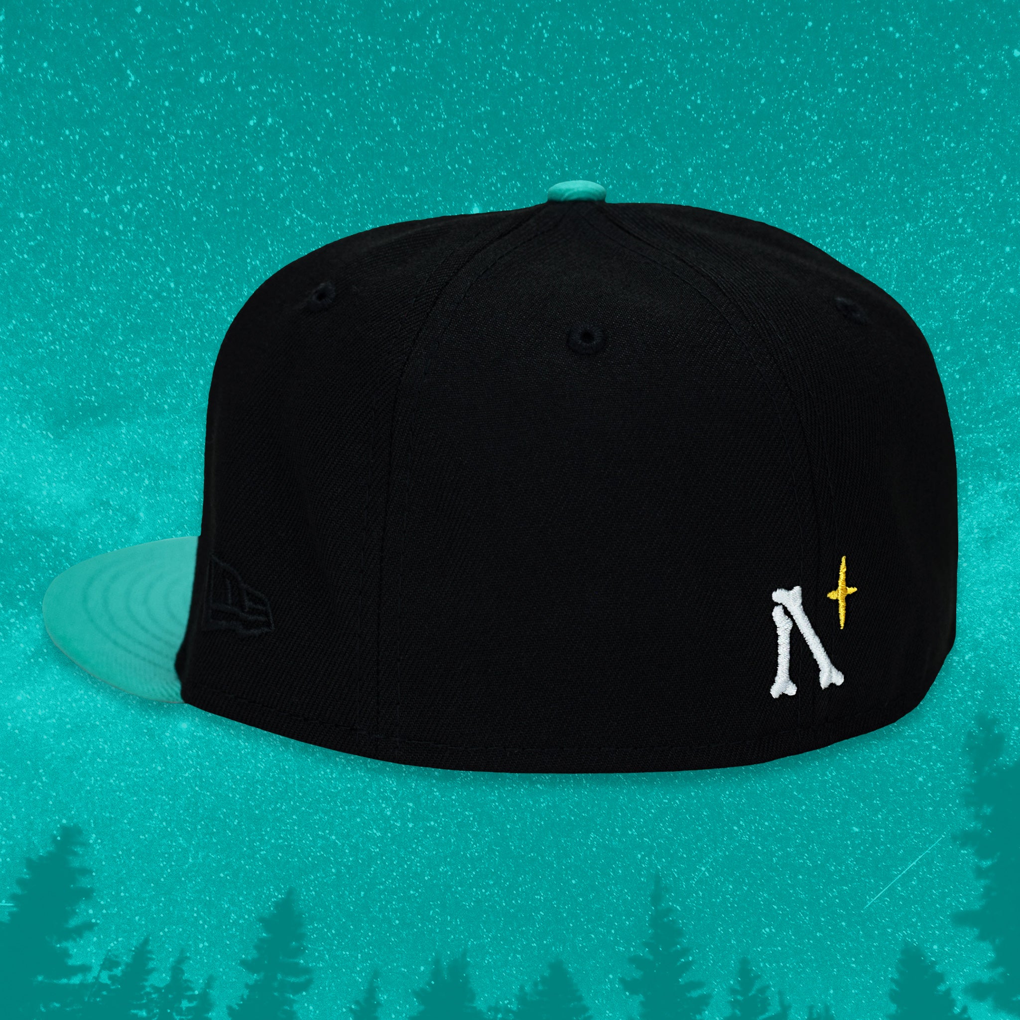 Great Horned Owl - Black & Teal New Era 59Fifty - Back