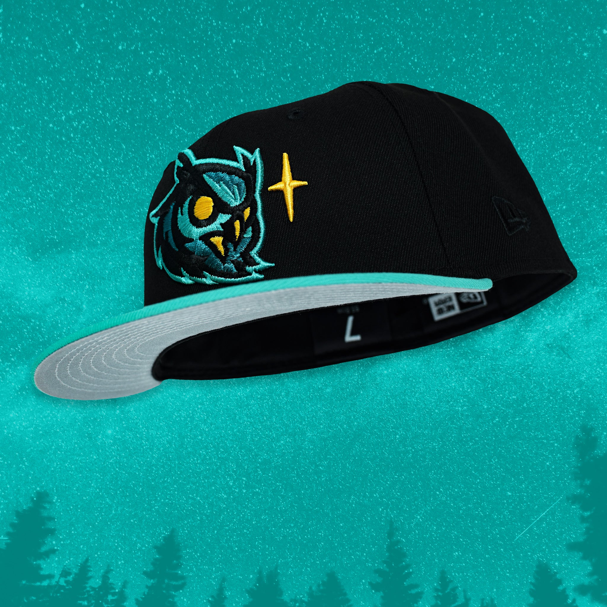 Great Horned Owl - Black & Teal New Era 59Fifty - Undervisor