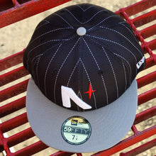 Load image into Gallery viewer, Noble North - North Star - Black Pinstripe &amp; Grey New Era 59Fifty - Top
