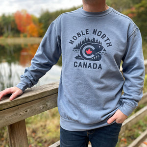 Canadian Beaver - Lakeside Blue Vintage Crewneck Sweater - Side Close Up
