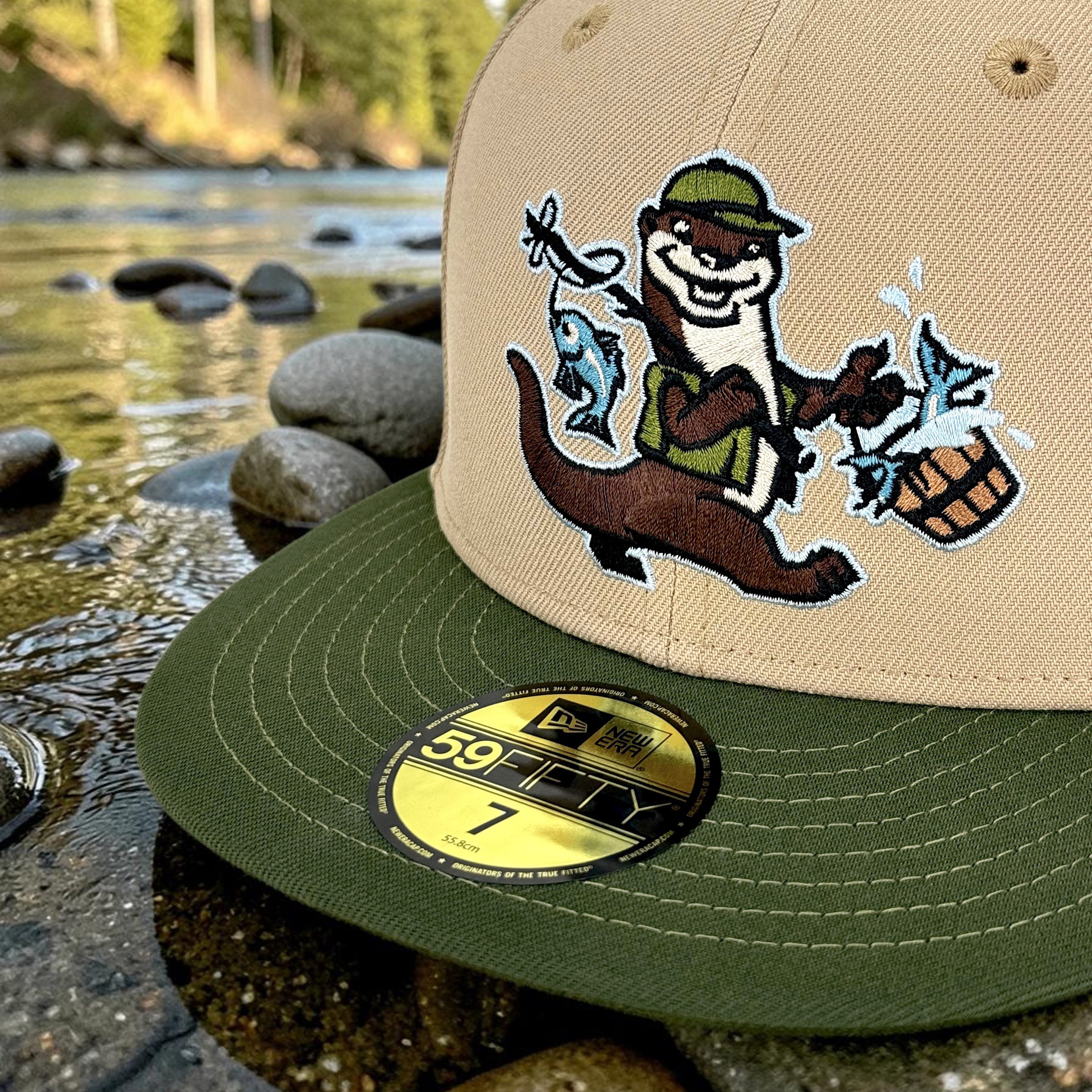 River Otter Angler - Camel & Olive New Era 59Fifty - Close Up