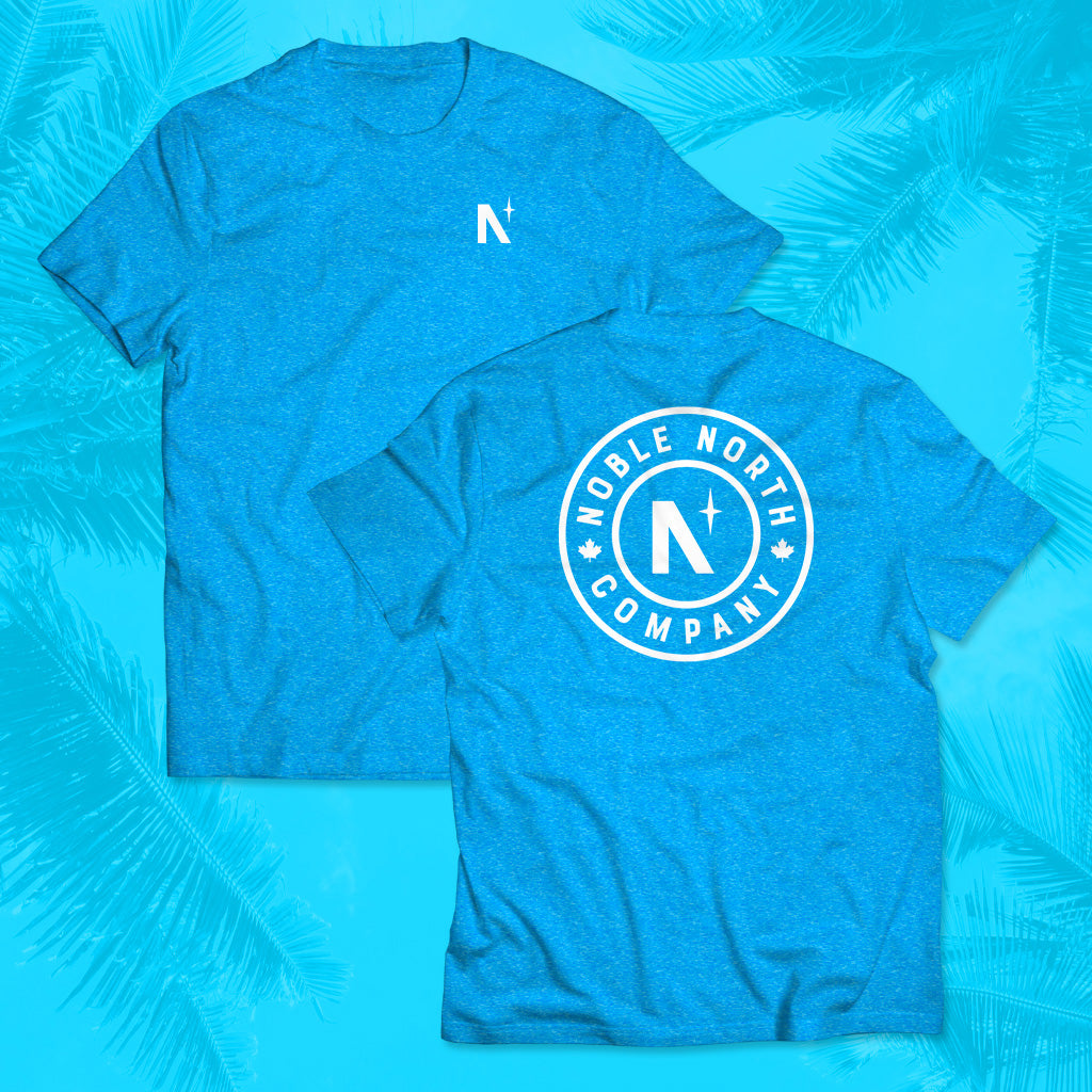 Noble North - Beach Blue Heather Tee - Front & Back