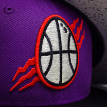 Load image into Gallery viewer, Noble North - Dino Egg - Purple &amp; Black New Era 59Fifty - Close Up
