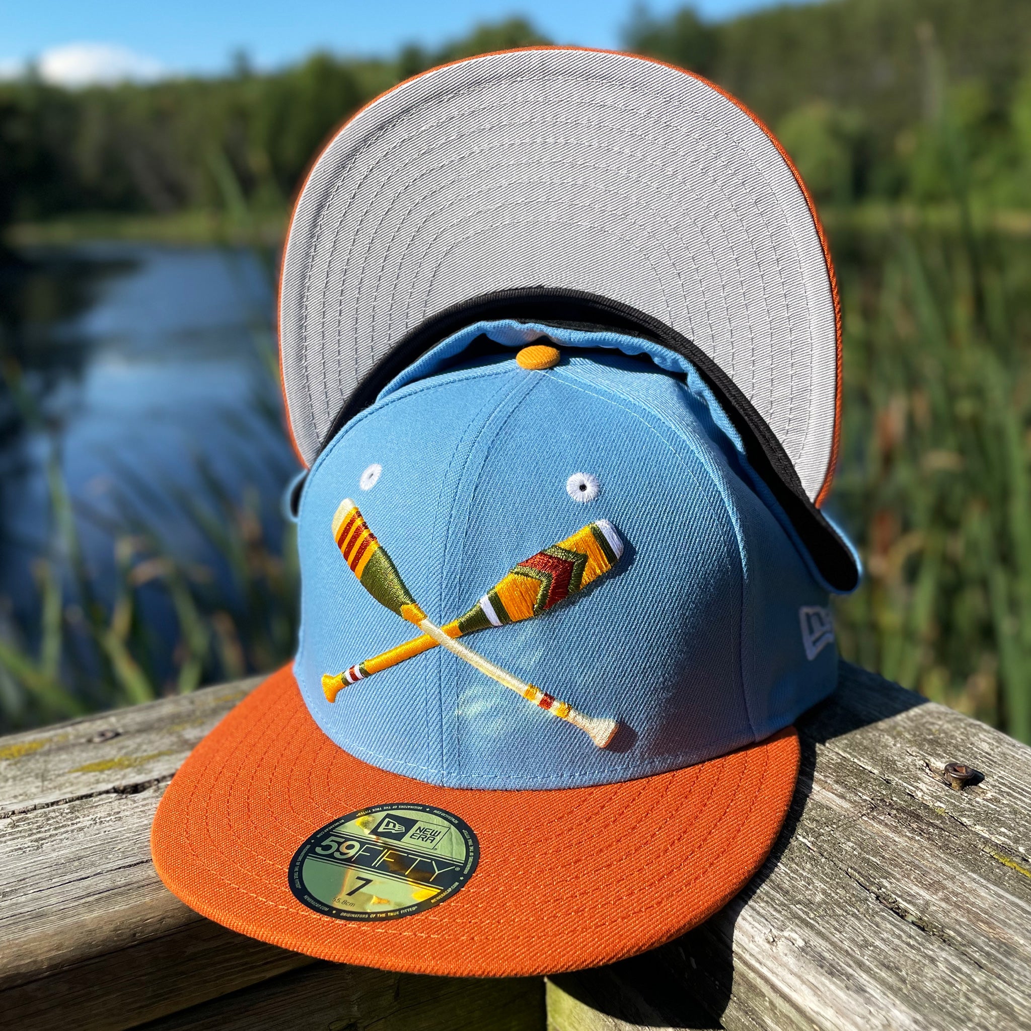Lake Paddles - Sky Blue & Burnt Orange New Era 59Fifty - Undervisor