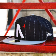 Load image into Gallery viewer, Noble North - North Star - Black Pinstripe &amp; Grey New Era 59Fifty - Front
