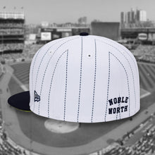 Load image into Gallery viewer, North Star - White &amp; Navy Pinstripe w/ Volt UV New Era 59Fifty - Back
