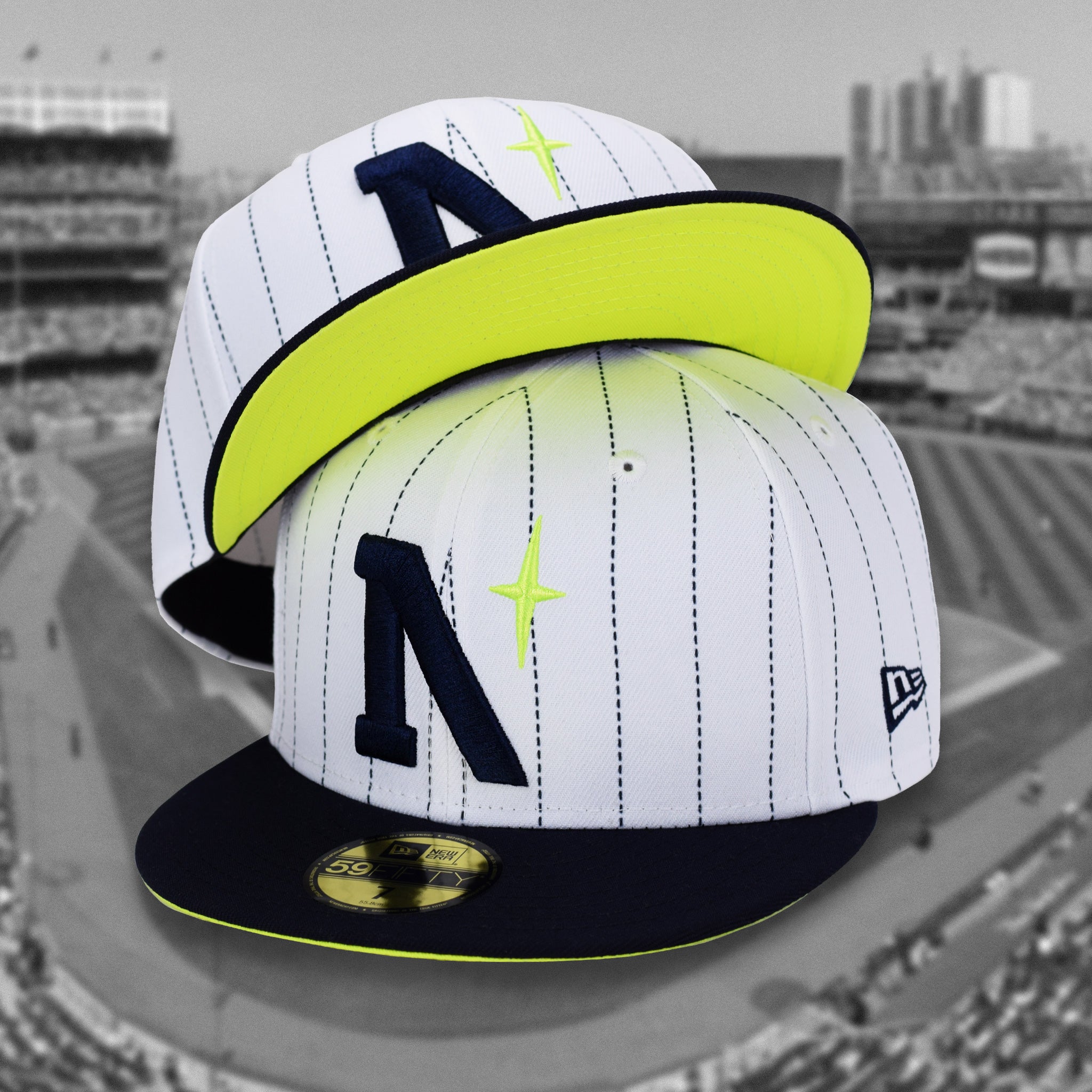 North Star - White & Navy Pinstripe w/ Volt UV New Era 59Fifty - Undervisor