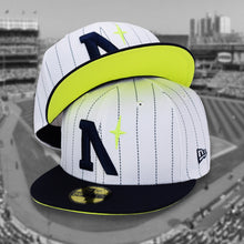 Load image into Gallery viewer, North Star - White &amp; Navy Pinstripe w/ Volt UV New Era 59Fifty - Undervisor

