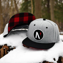 Load image into Gallery viewer, North Star - Patch - Grey Heather &amp; Black Flannel Snapback (Kids) - Front &amp; Undervisor
