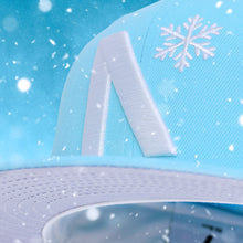 Load image into Gallery viewer, Noble North - Snowflake - Arctic Blue New Era 59Fifty - Close Up
